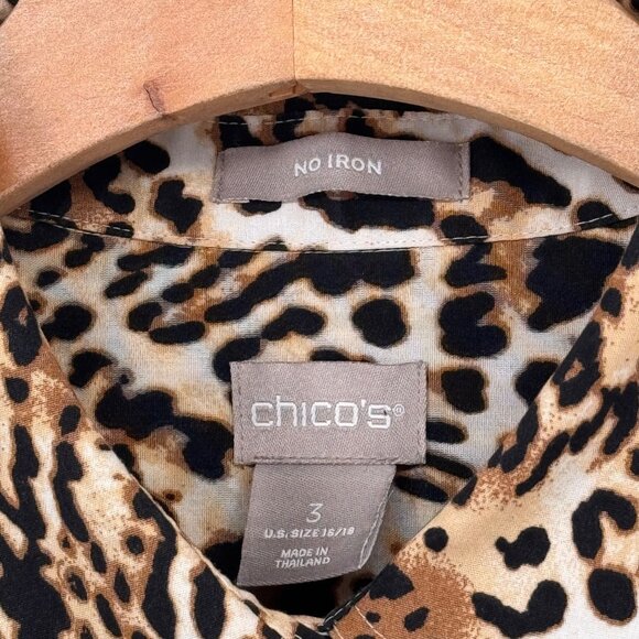 Chicos 2 Leopard Button-Up Shirt tunic Womens Size XL No-Iron Cotton stretch - Picture 3 of 14